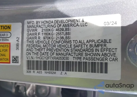 2024 Honda Accord Hybrid Sport-L from USA, damaged, VIN 1HGCY2F7XRA053030